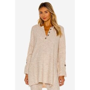 FREE PEOPLE Intimately Around The Clock Henley Pullover Ribbed Oatmeal Medium